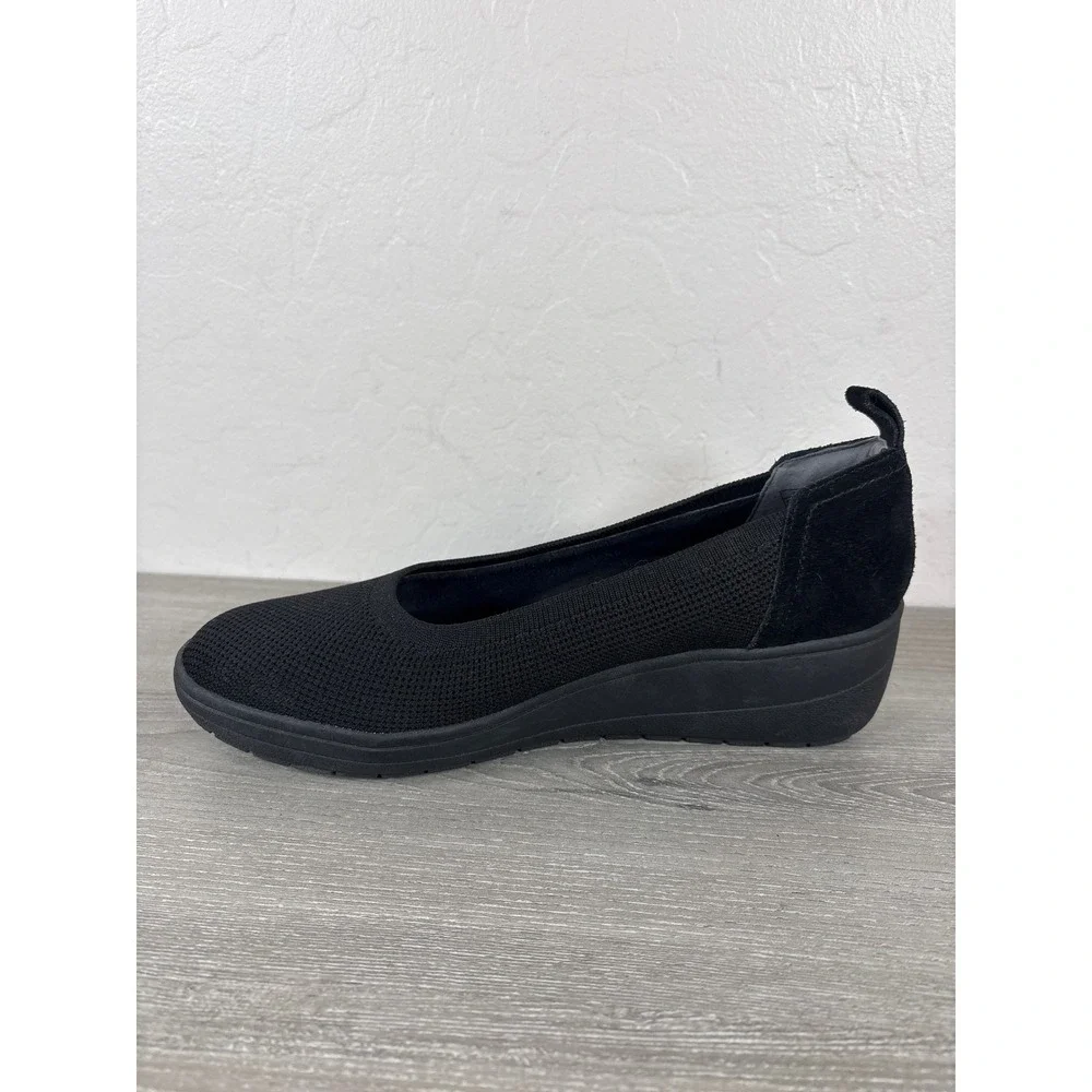 Vionic Jacey Knit Black Fabric Upper Slip-On Wedge Casual Comfort Shoes Sz 7.5